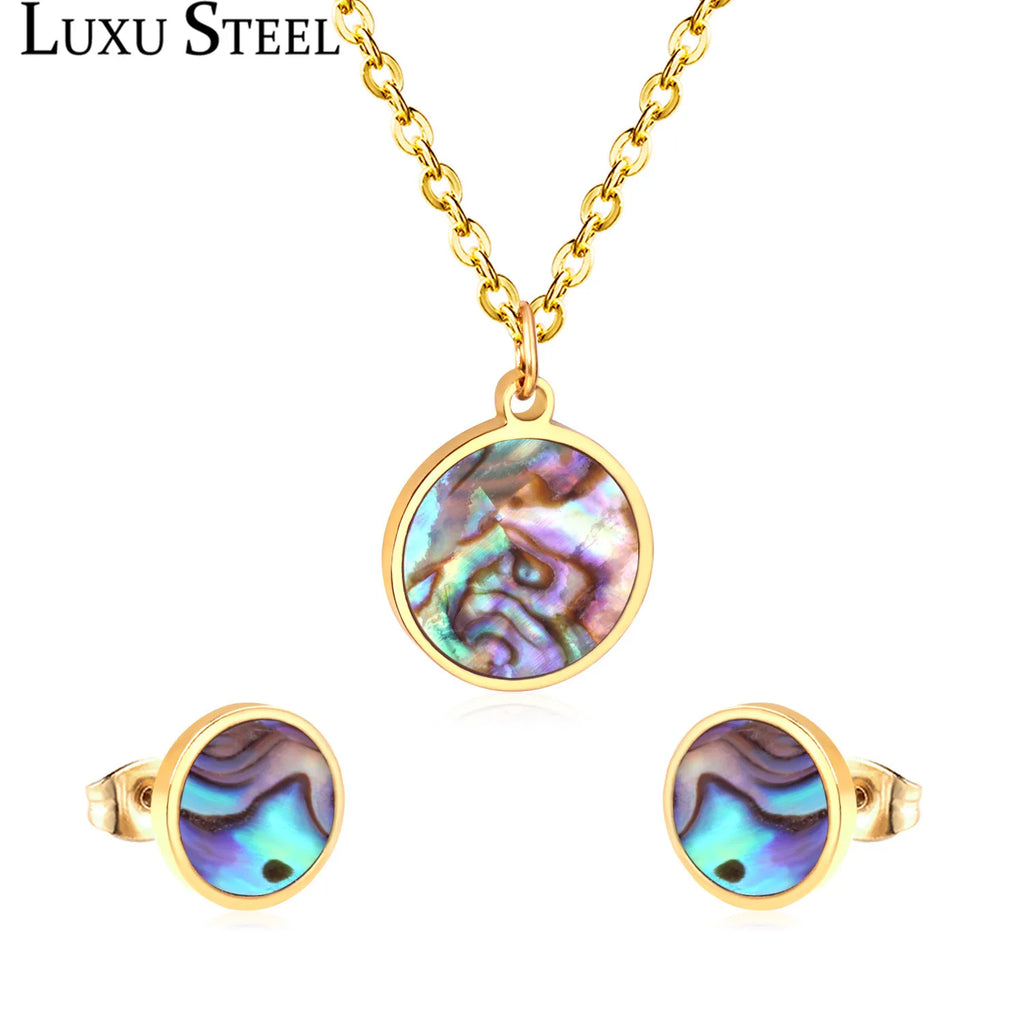 LUXUSTEEL Hiphop Jewelry Sets Eye Round Pendant Necklace Stainless Steel Golden Color Statement Necklaces For Women/Girl Bijoux