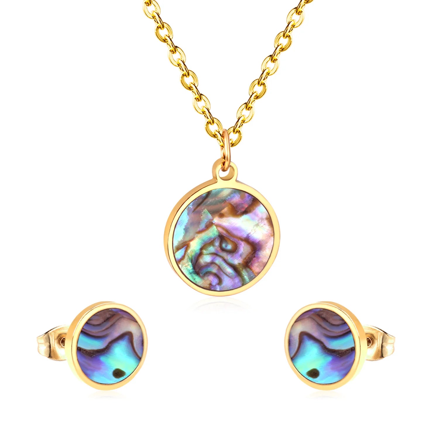 LUXUSTEEL Hiphop Jewelry Sets Eye Round Pendant Necklace Stainless Steel Golden Color Statement Necklaces For Women/Girl Bijoux