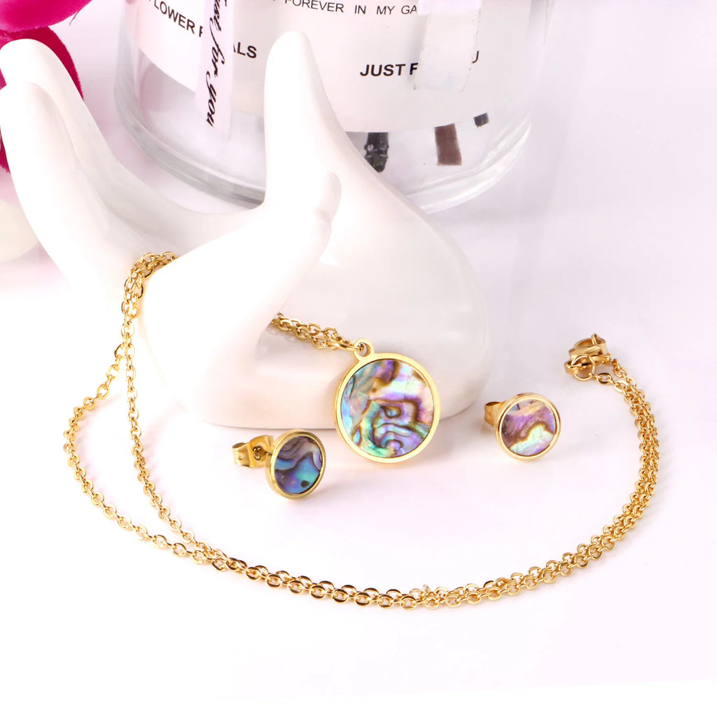 LUXUSTEEL Hiphop Jewelry Sets Eye Round Pendant Necklace Stainless Steel Golden Color Statement Necklaces For Women/Girl Bijoux