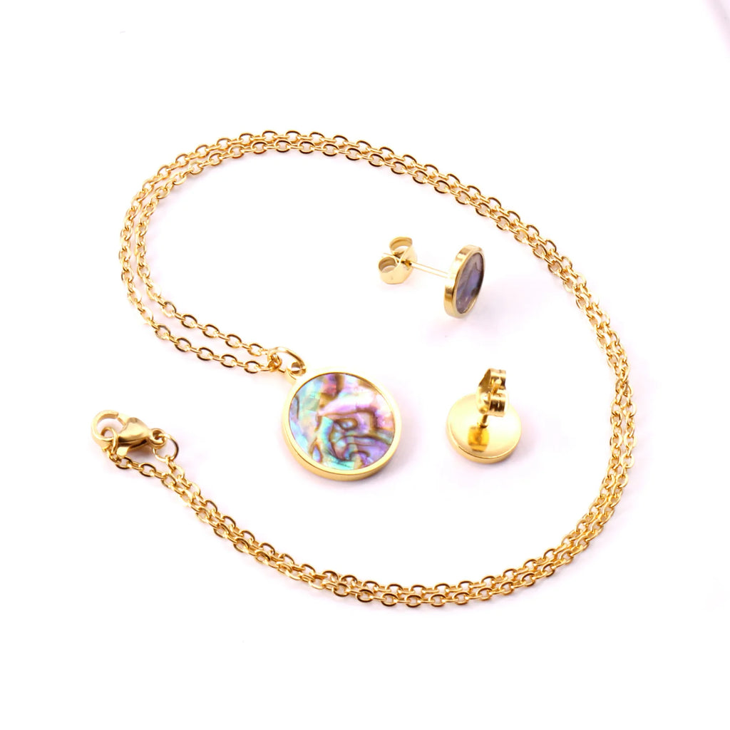 LUXUSTEEL Hiphop Jewelry Sets Eye Round Pendant Necklace Stainless Steel Golden Color Statement Necklaces For Women/Girl Bijoux