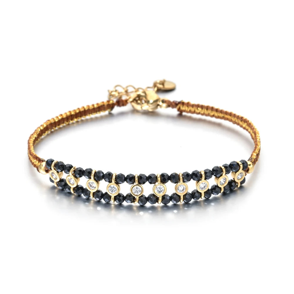2026 New Handmade Braided Bracelet Jewelry for Women Gold Plated Crystal Beads Bracelets Bijoux Fashion Pulseras Femme