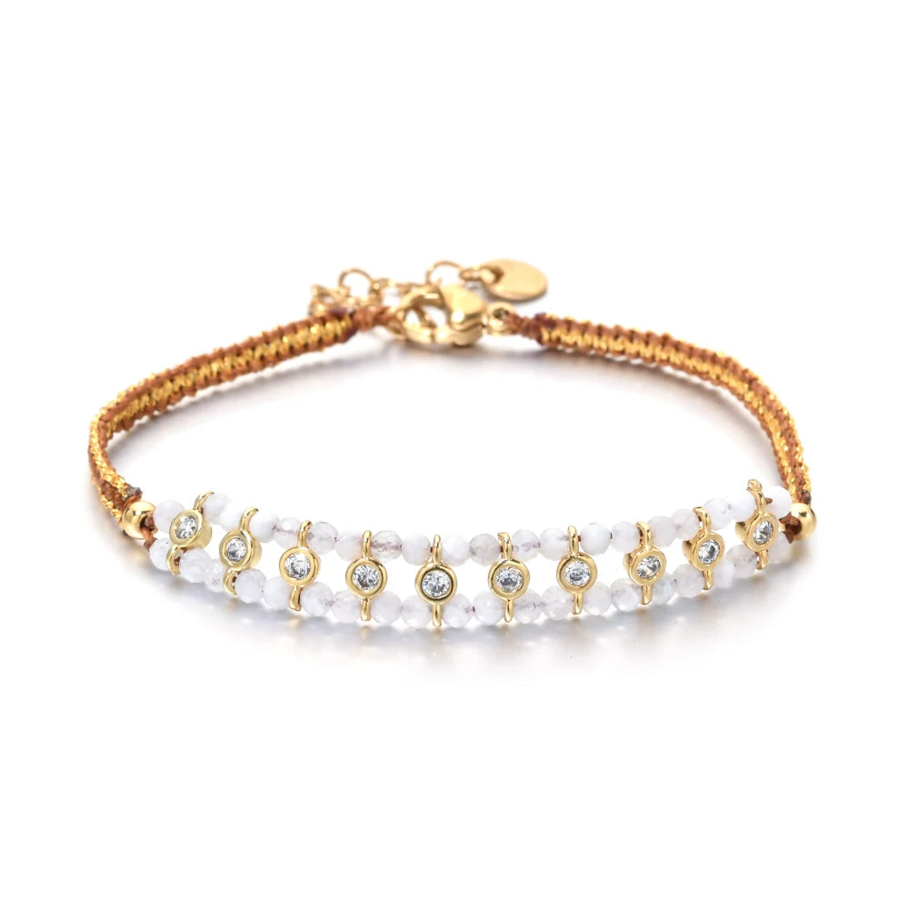 2026 New Handmade Braided Bracelet Jewelry for Women Gold Plated Crystal Beads Bracelets Bijoux Fashion Pulseras Femme