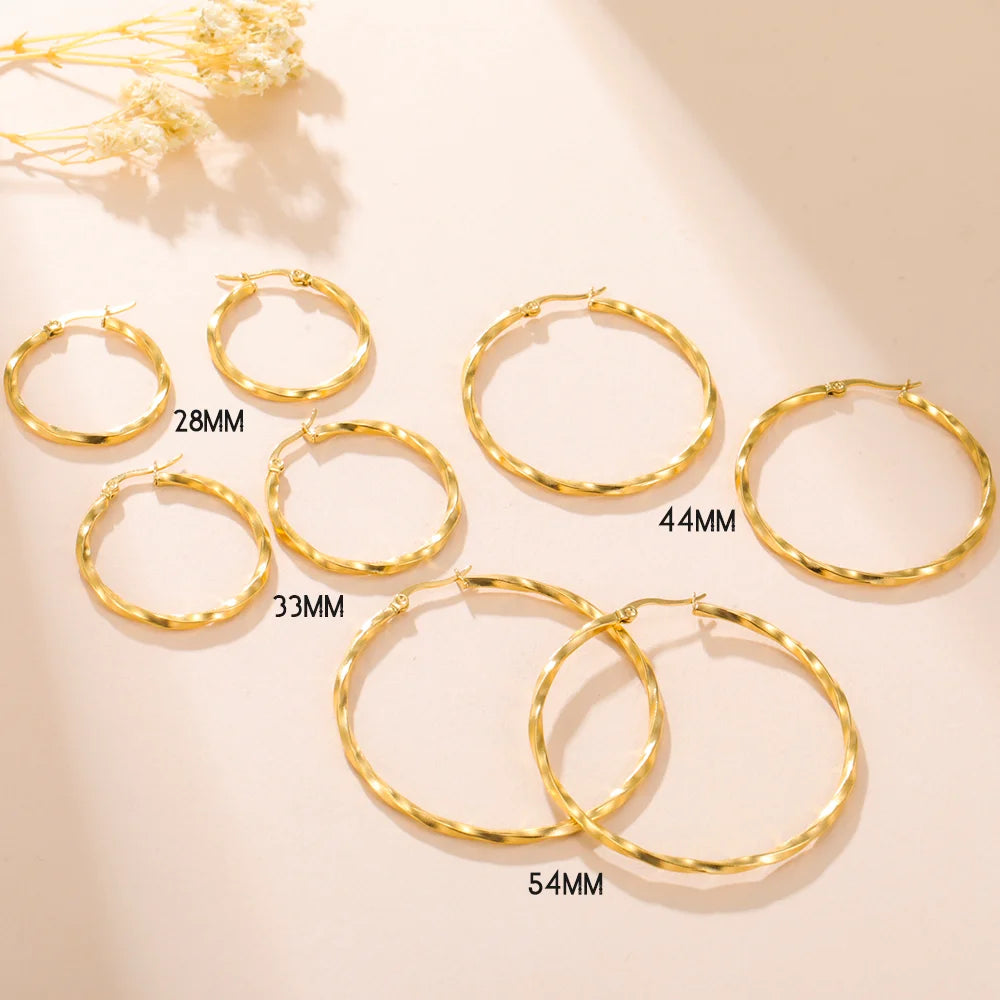 Cazador 28-54MM Hoop Earrings Women Real Gold Plated Stainless Steel Earrings Trend 2026 Jewelry Party Birthday Valentine Gift