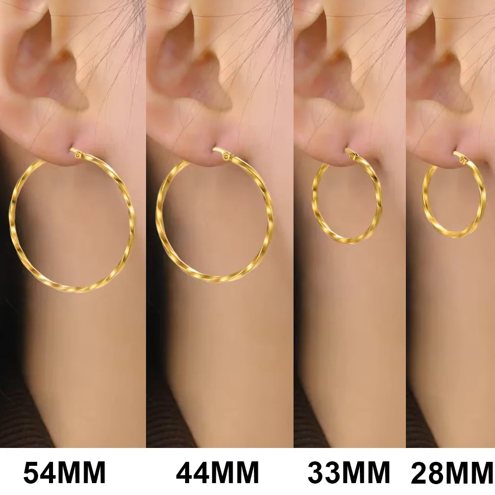 Cazador 28-54MM Hoop Earrings Women Real Gold Plated Stainless Steel Earrings Trend 2026 Jewelry Party Birthday Valentine Gift