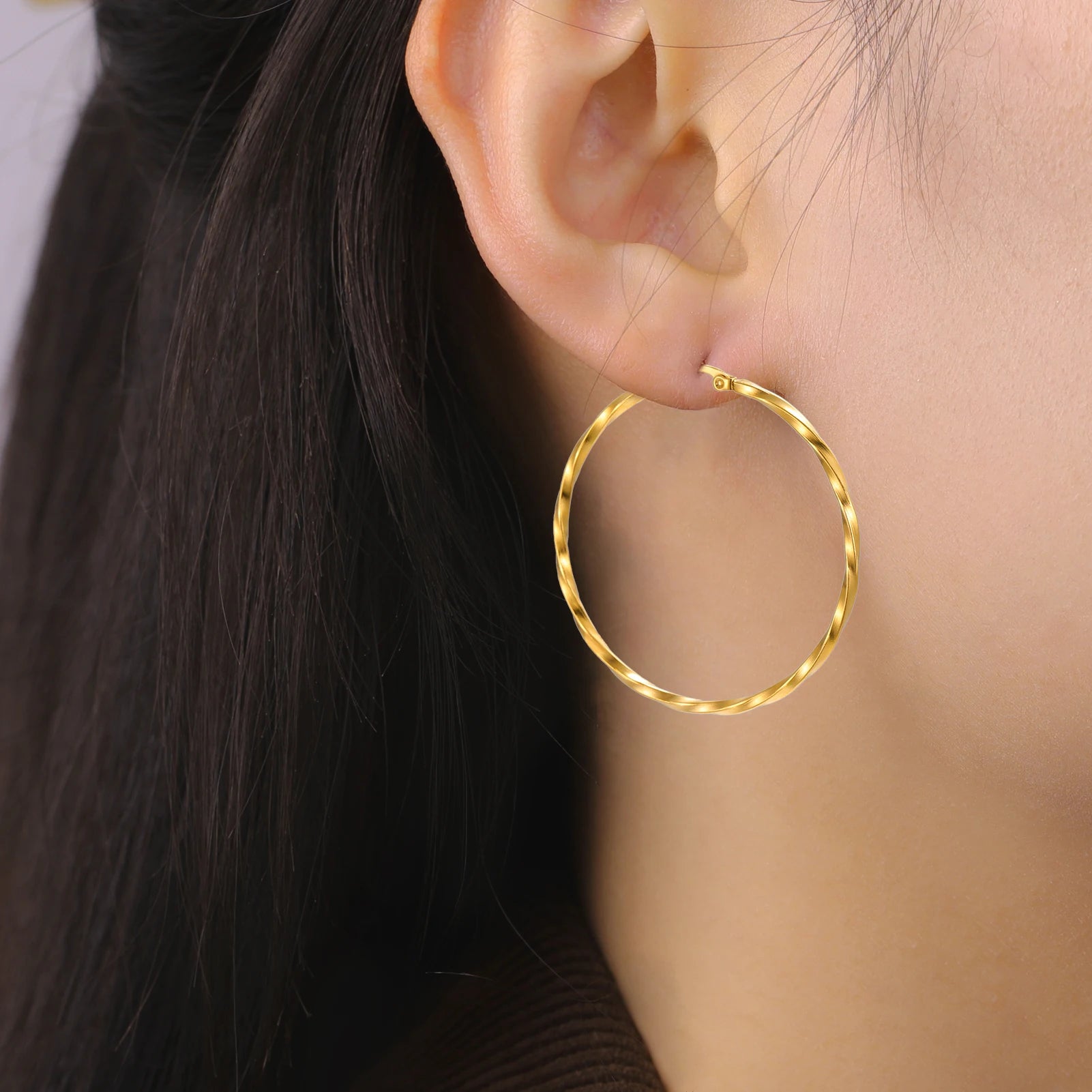 Cazador 28-54MM Hoop Earrings Women Real Gold Plated Stainless Steel Earrings Trend 2026 Jewelry Party Birthday Valentine Gift