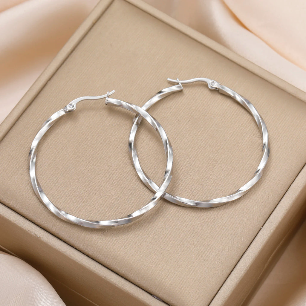 Cazador 28-54MM Hoop Earrings Women Real Gold Plated Stainless Steel Earrings Trend 2026 Jewelry Party Birthday Valentine Gift