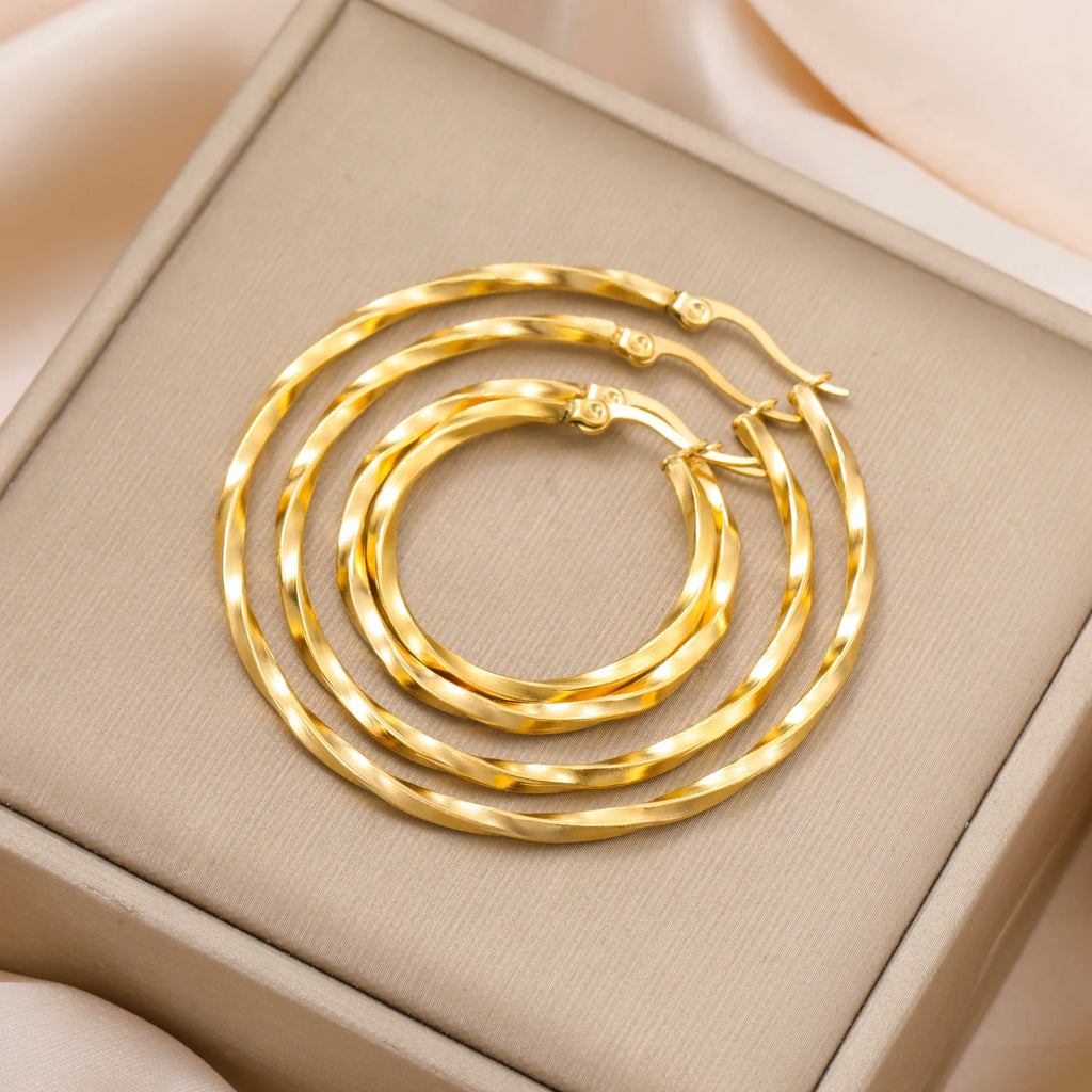 Cazador 28-54MM Hoop Earrings Women Real Gold Plated Stainless Steel Earrings Trend 2026 Jewelry Party Birthday Valentine Gift
