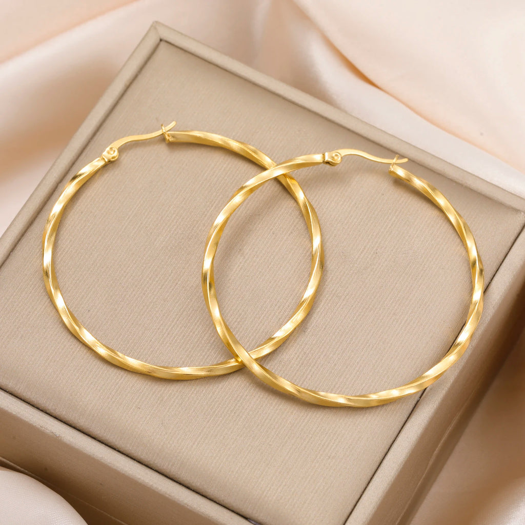 Cazador 28-54MM Hoop Earrings Women Real Gold Plated Stainless Steel Earrings Trend 2026 Jewelry Party Birthday Valentine Gift